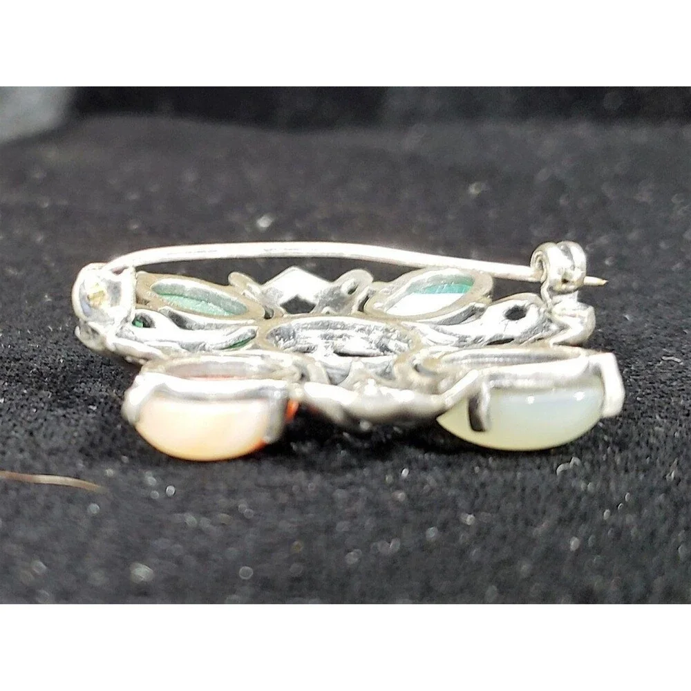 1960s Sterling Silver Celtic Cross Pin Brooch Agate Stones James Coull Scotland